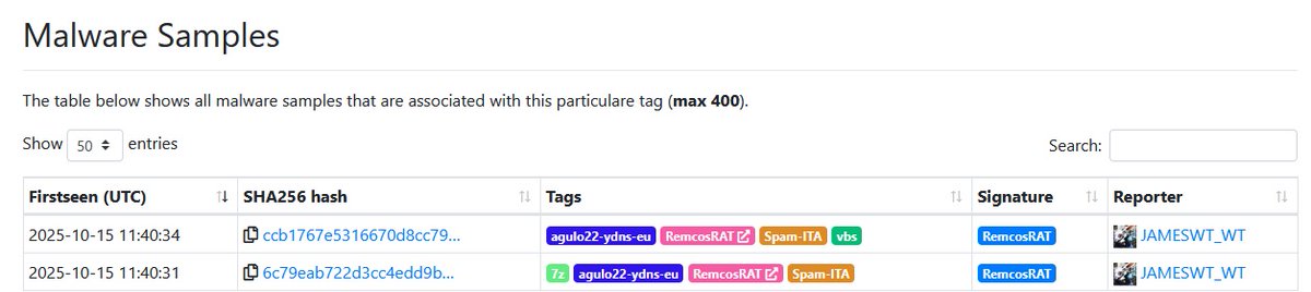 JAMESWT_WT's tweet image. &quot;Re: Nuovo ordine&quot;
#GuLoader &amp;gt; #RemcosRat

C2 
⛔️agulo22[.]ydns[.]eu:56687

Samples👇
bazaar.abuse.ch/browse/tag/agu…