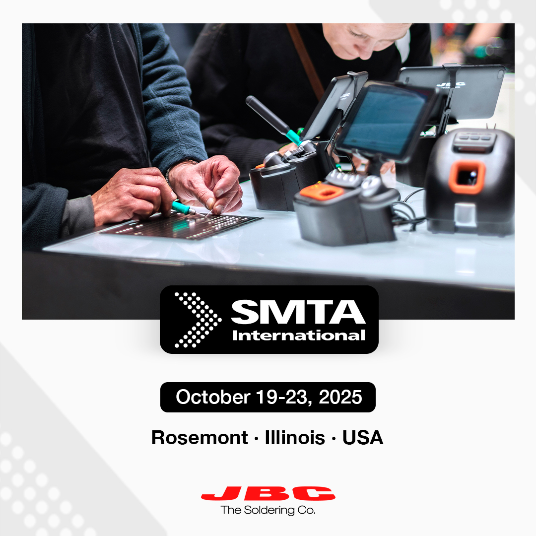 JBC will be showcasing its latest solutions at the #SMTA International Conference:

📅 : October 19-23, 2025
🏢 : Donald E. Stephens Convention Center
🗺️ : Rosemont, #Illinois, #USA
🌐 : smtai.org

#IndustrialExpo #HandSoldering #JBCtools #Manufactura #Rework