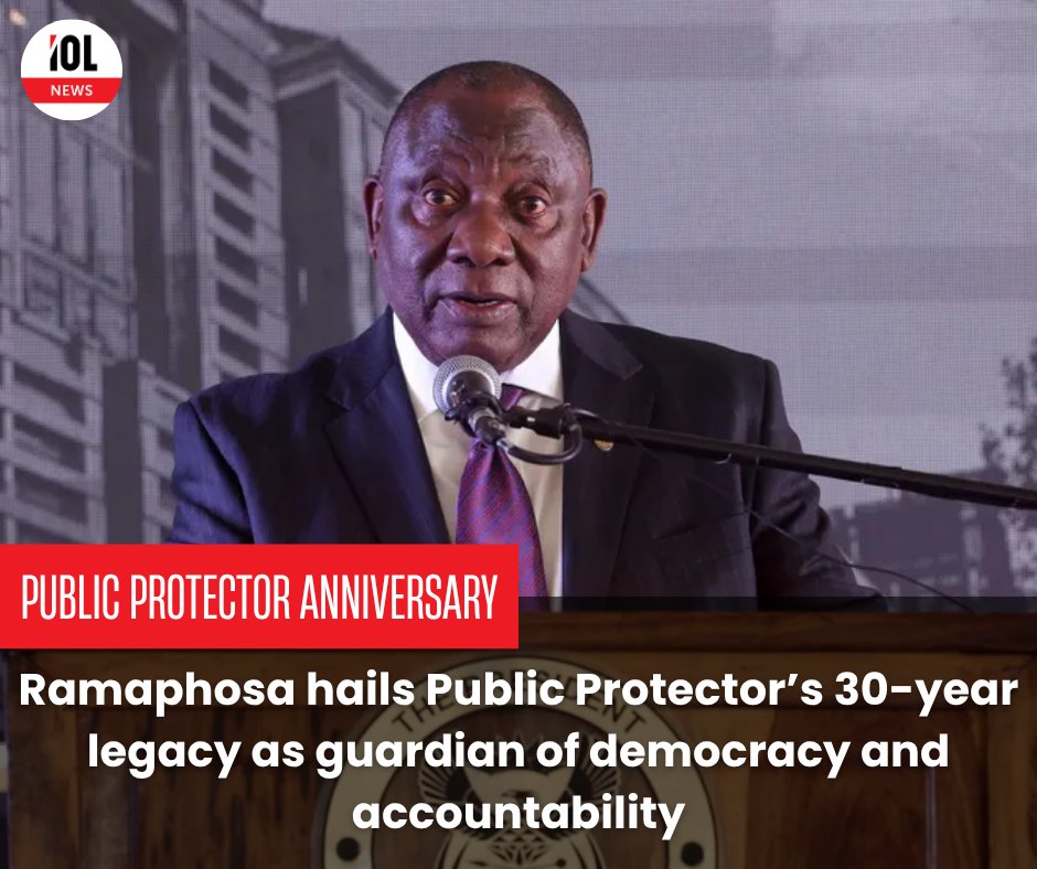 IOL's tweet photo. President Cyril Ramaphosa lauds the Public Protector at its 30th anniversary as a vital guardian of South Africa’s democracy, justice, and accountability.
#CyrilRamaphosa #PublicProtectorSA #30YearsStrong #RuleOfLaw
Read on https://t.co/wGlJYMNlp1 https://t.co/21ZyzBxkiA