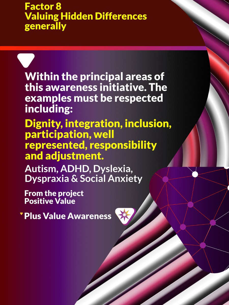 plusvalueuk's tweet photo. Part two with examples of the steps everyone should take to value a neurodivergent person with hidden differences as citizens

To enable an open mind follow the link for details
https://t.co/UntuXg0nZJ https://t.co/eu9LiBMfPH