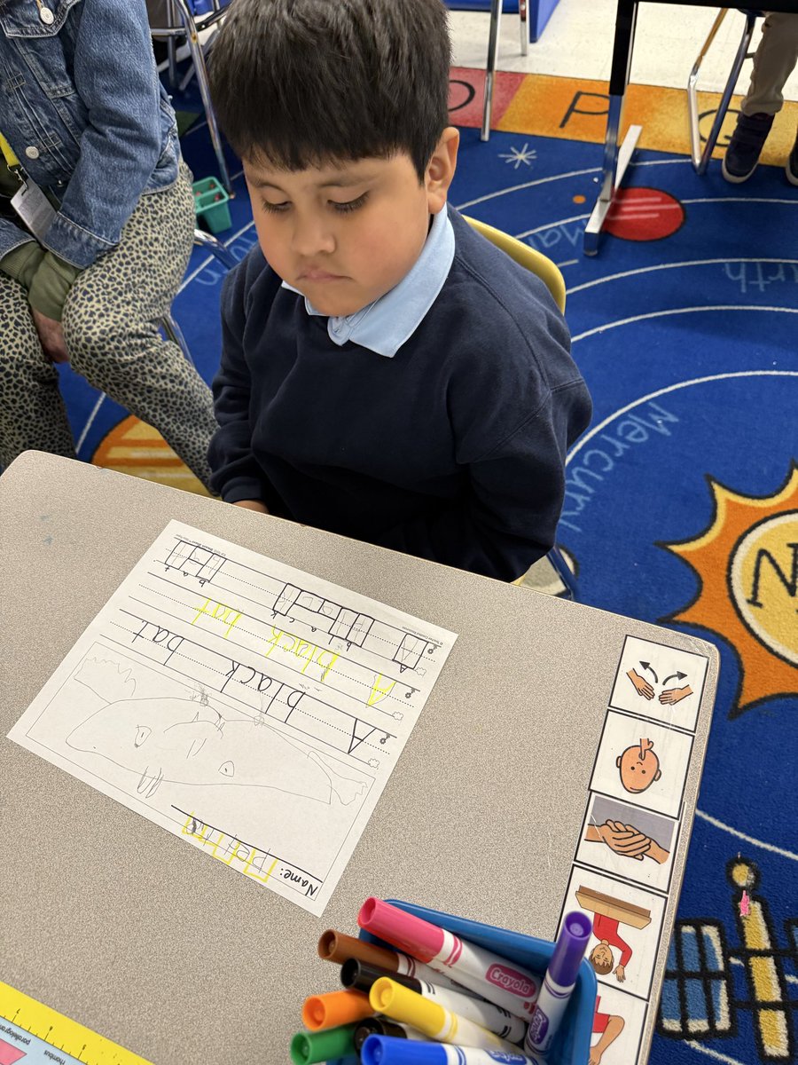 Richardella_FLC's tweet image. Reading our sentence, tracing our sentence, then writing our sentence, followed by a directed drawing about our sentence.