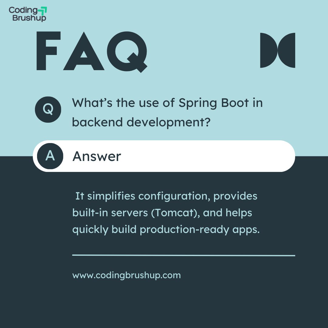 Codingbrushup's tweet image. Spring Boot = Less Configuration, More Creation! ⚡
Build, test & deploy faster with built-in server support and easy setup.
#Java #SpringBoot #BackendDev #FullStackLearning
codingbrushup.com