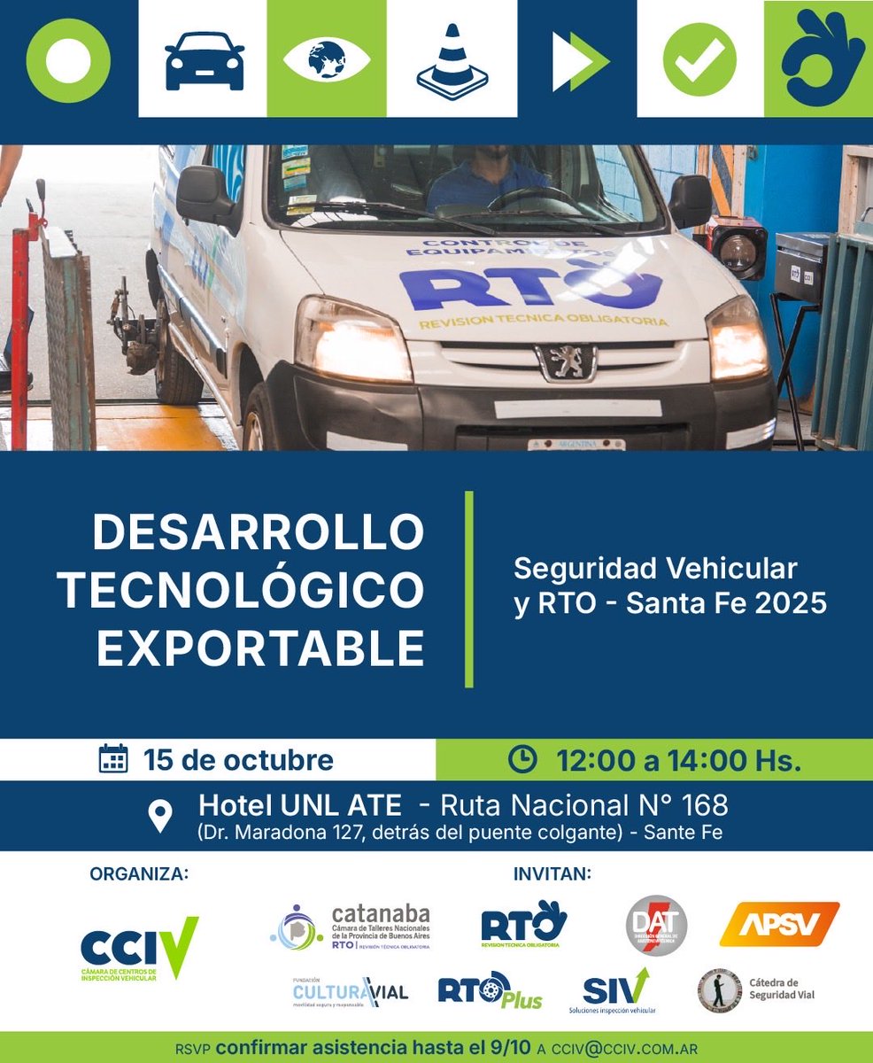 Hoy participaremos del evento “Desarrollo Tecnológico Exportable – Seguridad Vehicular y RTO”, organizado por <a href="/ccivehicular/">CCIV-Cámara de Centros de Inspección Vehicular</a> en el que se presentará el Proyecto de Auditorías de Calidad aplicadas a los sistemas de Revisión Técnica y el lanzamiento del “Observatorio CCIV”.