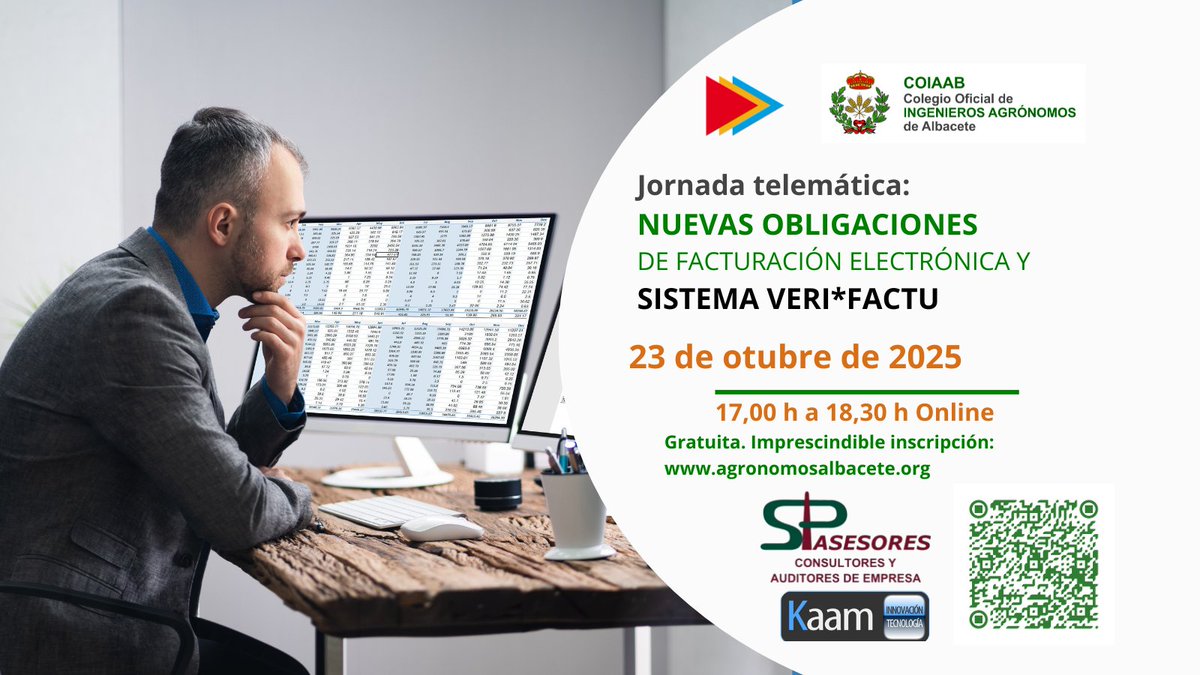 📢📢📢 Webinar: ‘𝗡𝗨𝗘𝗩𝗔𝗦 𝗢𝗕𝗟𝗜𝗚𝗔𝗖𝗜𝗢𝗡𝗘𝗦  𝗗𝗘 𝗙𝗔𝗖𝗧𝗨𝗥𝗔𝗖𝗜Ó𝗡 𝗘𝗟𝗘𝗖𝗧𝗥Ó𝗡𝗜𝗖𝗔 𝗬  𝗦𝗜𝗦𝗧𝗘𝗠𝗔 𝗩𝗘𝗥𝗜*𝗙𝗔𝗖𝗧𝗨’  con <a href="/SPasesores/">SP asesores</a> y <a href="/Agrokaam/">Agrokaam</a>
📆 23 octubre 25 ⏰ 17 h📌 Online
➕ ℹ️ bit.ly/4qeAZla
#Gratuita
✍ bit.ly/VeriFactuCOIAAB