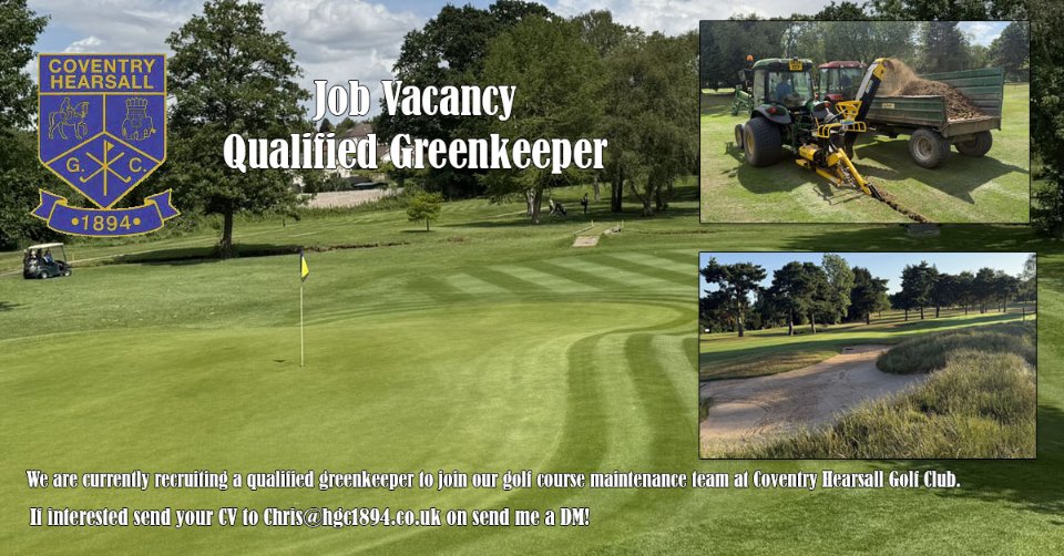 Job Vacancy! We are looking to recruit a qualified greenkeeper to join our course maintenance team in the midlands! Please DM me for further information or send a CV to chris@hgc1894.co.uk #turf #greenkeeper #greenkeeping #golfcourse #midlands #coventry <a href="/BIGGACentEng/">BIGGA Central England Region</a>