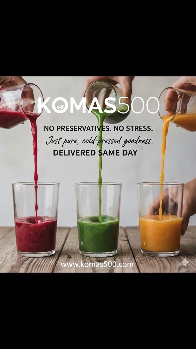 komas500Global's tweet photo. At Komas500, we believe freshness shouldn’t wait.
That’s why we deliver pure, cold-pressed goodness 
Shop conveniently today: https://t.co/xhzhx2LPg9

#Komas500 #EcommerceInnovation #SameDayDelivery #HealthyChoices #OnlineGrocery https://t.co/WElmYnuxg5