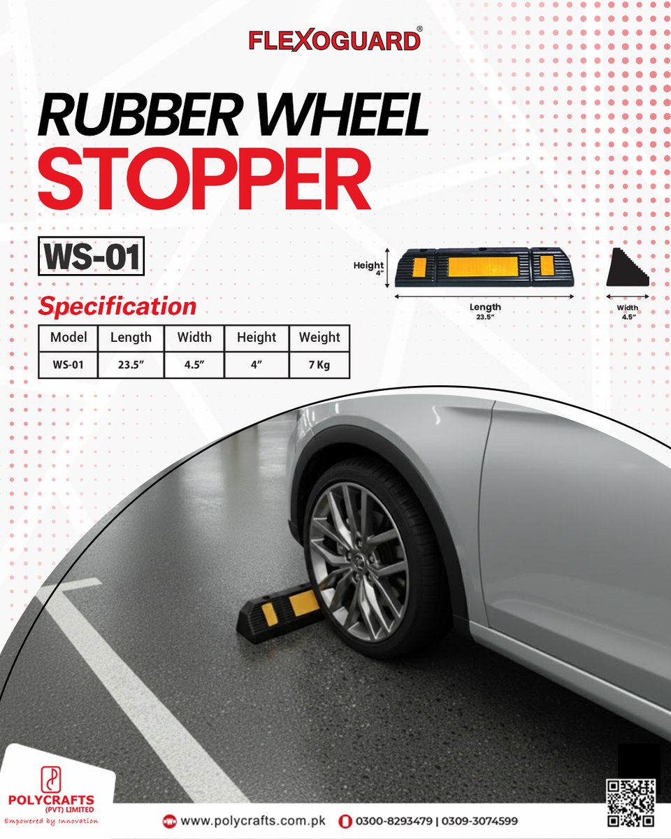 polycraftspvt's tweet image. Smart parking with smart safety! Polycrafts’ FlexoGuard Wheel Stopper (WS-01) keeps vehicles secure while protecting property — built tough for every space. 

Buy Now! polycrafts.com.pk/product/wheel-…

#Wheel #WheelStopper #SafetyFirst #Vehicles #Safety