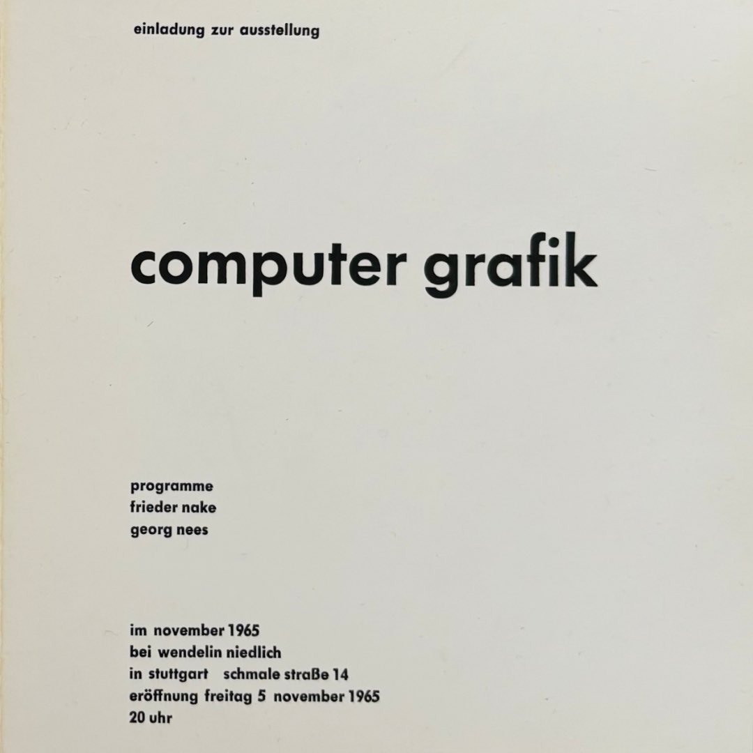 DAMDigitalArt's tweet image. Join our exhibition tour with galerist Wolf Lieser on Sat, Oct 18 — 2 pm (German) · 3 pm (English). Frieder Nake + Georg Nees: 1965 THE BEGINNING at DAM Projects, Berlin. Free admission, RSVP: office@dam.org #FriederNake #GeorgNees #DAMProjects