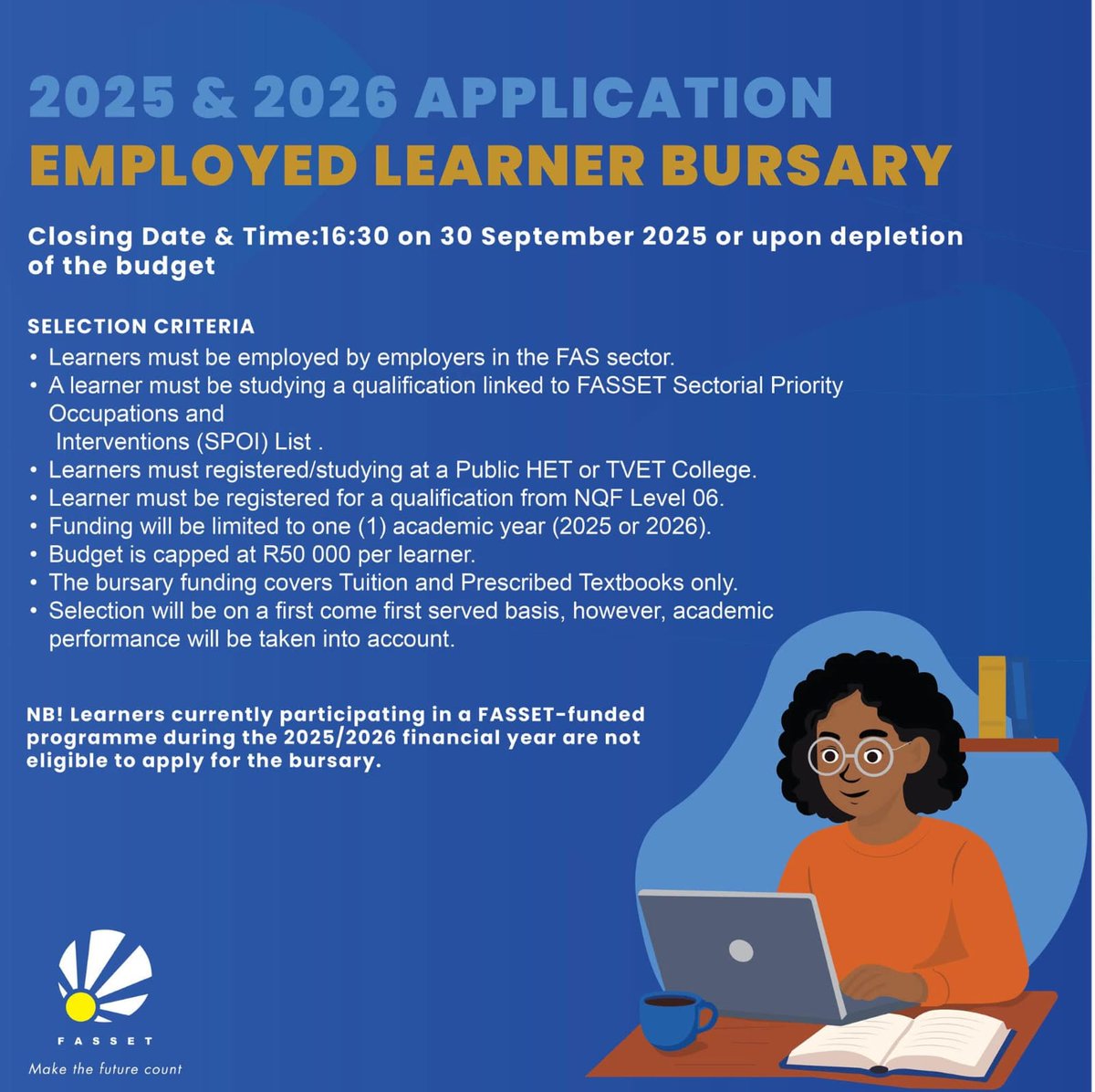 If you have an outstanding university debt, check this out!

The FASSET 2025 &amp; 2026 Outstanding Study Debt Repayment Programme is open for applications.

Apply now, at: forms.office.com/r/hj5NyP22ZS

#FASSET #StudyDebtRelief #EducationSupport #DebtRelief #University #Tertiary