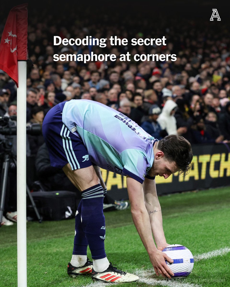 The Athletic | Football (@theathleticfc) on Twitter photo 🙋 One arm raised
🙌 Two arms above the head 
👉 Touching the corner flag before the kick 
🧦 Pulling up socks
⚽️ A bounce ball system
✋ Bending down and putting both hands on the ball to place it
The semaphore performed at corners has become so engrained in the sport that 🙋 One arm raised
🙌 Two arms above the head 
👉 Touching the corner flag before the kick 
🧦 Pulling up socks
⚽️ A bounce ball system
✋ Bending down and putting both hands on the ball to place it
The semaphore performed at corners has become so engrained in the sport that