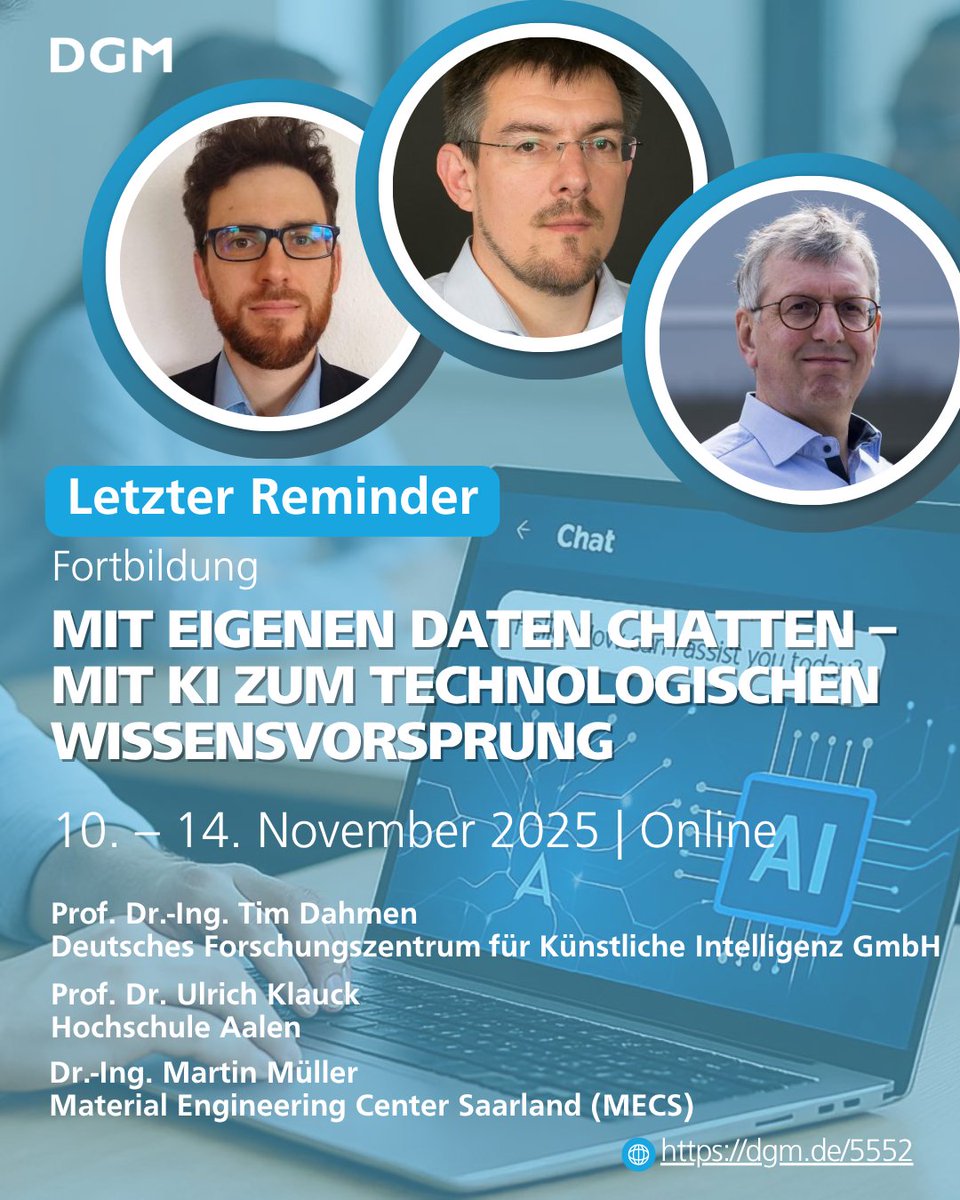 ❗️𝗜𝗵𝗿𝗲 𝗗𝗮𝘁𝗲𝗻. 𝗜𝗵𝗿 𝗪𝗶𝘀𝘀𝗲𝗻.
Fortbildung am 10. – 14.11.2025 – KI praktisch einsetzen, LLMs verstehen &amp; Daten nutzbar machen. Jetzt anmelden 👉 dgm.de/akademie/mit-e…