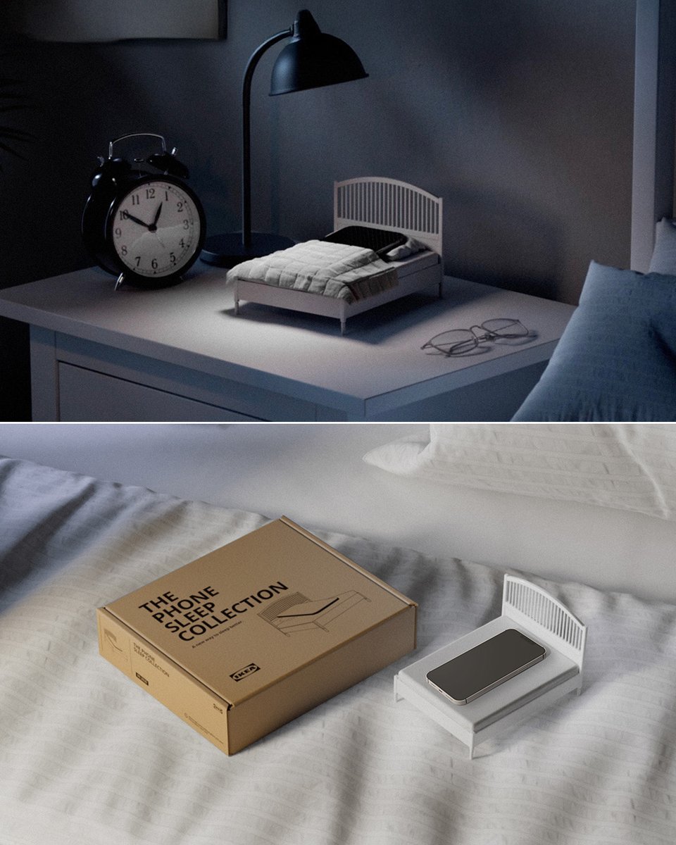 creapills's tweet image. IKEA crée des mini lits pour smartphones afin d’aider leurs propriétaires à mieux dormir 💤📱
Et si on apprenait à coucher nos téléphones avant de dormir ? Avec sa Phone Sleep Collection, IKEA imagine de vrais petits lits pour smartphones, équipés d’une puce NFC qui récompense…