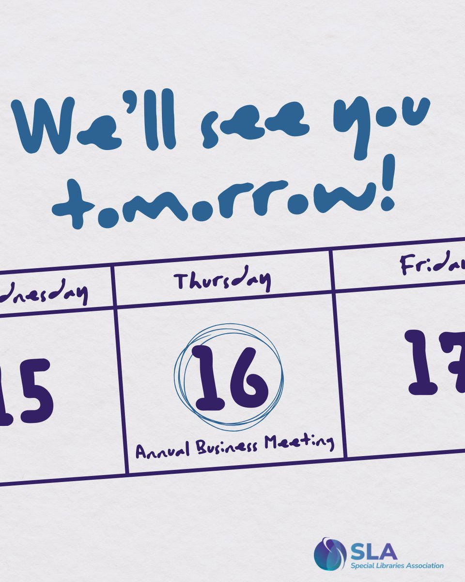 TOMMOROW - All SLA Committees and Communities are invited to join the SLA Annual Business Meeting on October 16, 2025, at 12:00 p.m. ET.  Add this meeting to your calendar now: ow.ly/pcJE50X8yvW