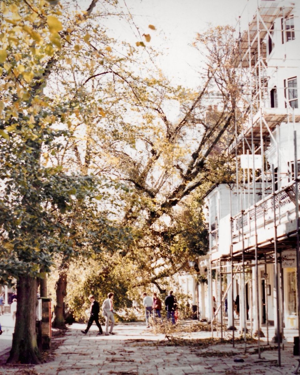 PipTheDog5's tweet photo. The Great Storm hit the UK overnight tonight (15–16 October) in 1987 - it’s hard to believe that it happened 38 years ago!

Here are two pictures Dad took of The Pantiles after the storm. What are your memories of the Great Storm? https://t.co/he2aqiMK30