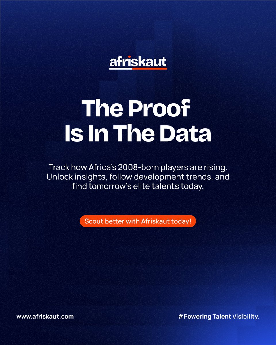 Afriskaut Insight Drop #2 

Forget waiting for tomorrow.

The 2008-born generation is already defining today’s African football.

From goals to defensive actions, they’re showing what real impact looks like.

#AfriskautInsightsDrop #NextGenAfrica #DiscoverTalent #AfricanFootball