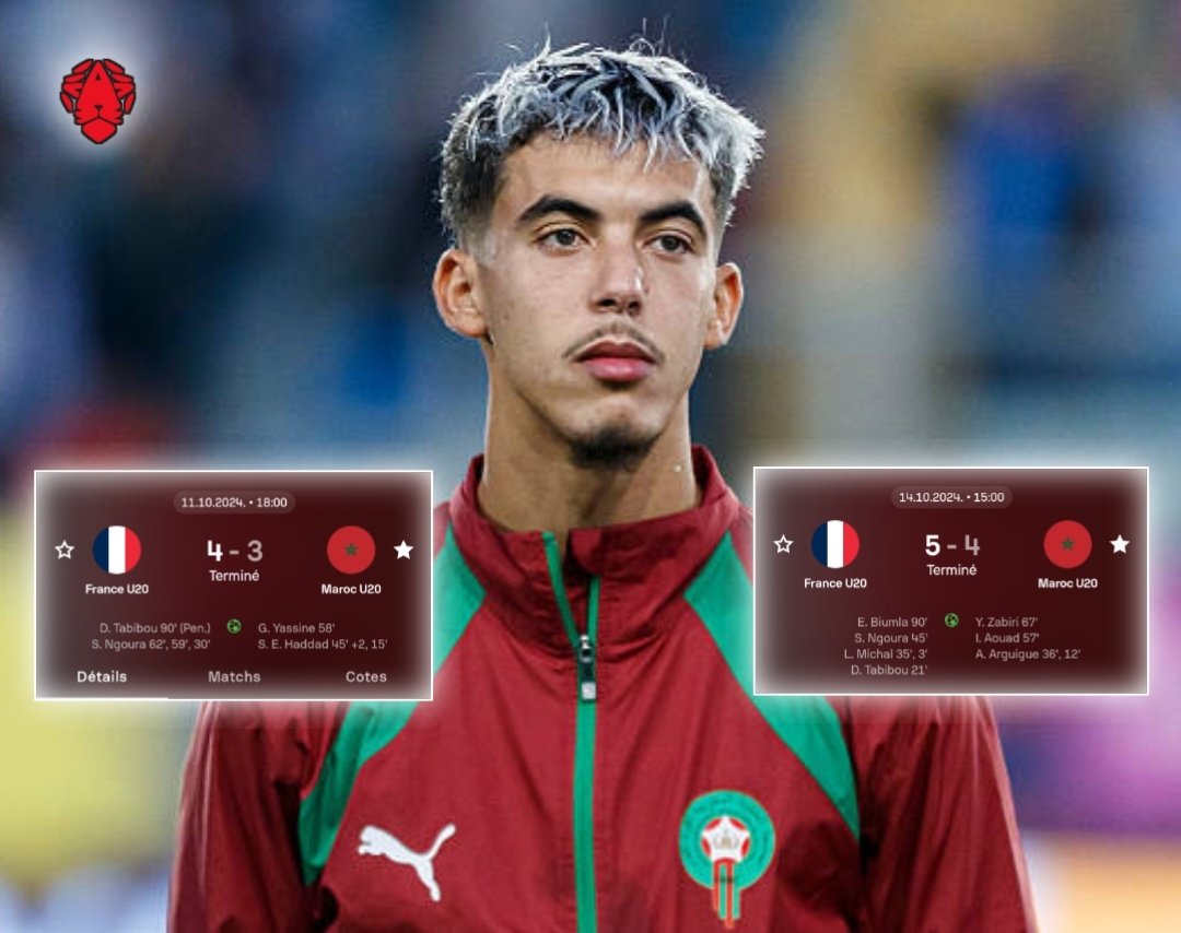 🔙 𝗙𝗟𝗔𝗦𝗛𝗕𝗔𝗖𝗞 | Il y a 1 an jour pour jour :

Le Maroc U20 affrontait la France U20 en 𝗱𝗼𝘂𝗯𝗹𝗲 𝗰𝗼𝗻𝗳𝗿𝗼𝗻𝘁𝗮𝘁𝗶𝗼𝗻 𝗮𝗺𝗶𝗰𝗮𝗹𝗲. 🇲🇦🇫🇷

À chaque fois, le Maroc s'inclinait à cause d'un 𝗽𝗲𝗻𝗮𝗹𝘁𝘆 𝗮̀ 𝗹𝗮 𝟵𝟬𝗲̀𝗺𝗲. 😳

𝗩𝗲𝗻𝗴𝗲𝗮𝗻𝗰𝗲 ce soir. 👊🏼