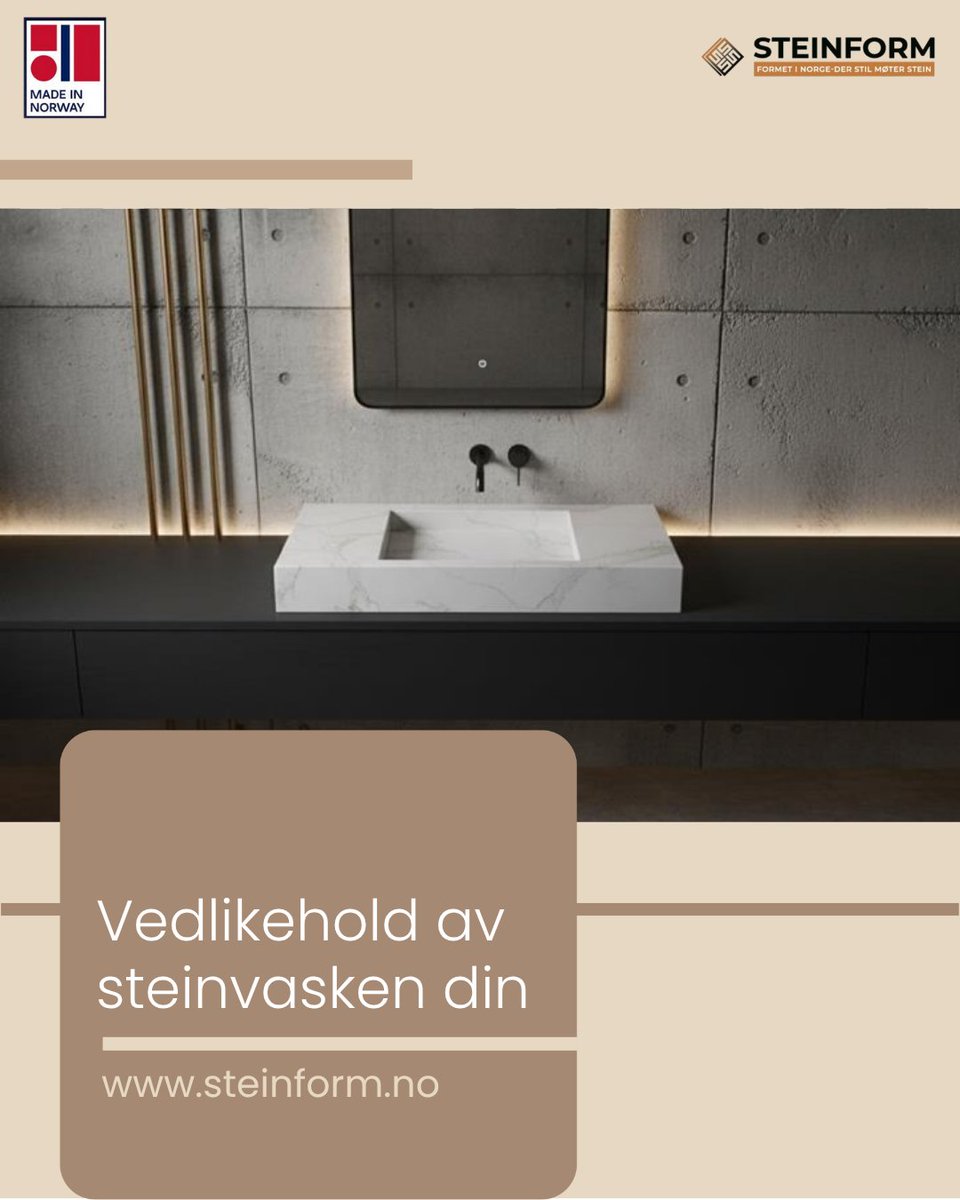 Steinformnorway's tweet image. Bevar skjønnheten til steinvasken din
Bruk pH-nøytrale midler, unngå sterke produkter, tørk av etter bruk og forsegl hvert 1–2 år.
Gi vasken din den omsorgen den fortjener.

besøk: steinform.no

#Steinform #Sinks #Steinvask #CareTips #BathRoomDesign