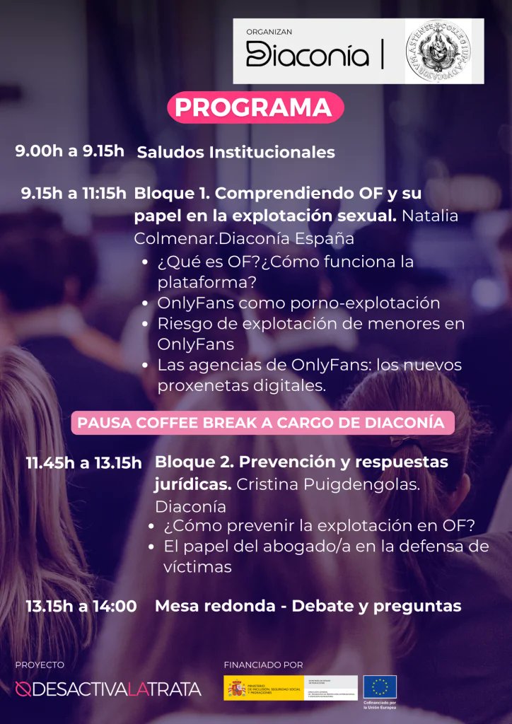 Nuestro Colegio acoge mañana la jornada formativa “𝙑𝙞𝙤𝙡𝙚𝙣𝙘𝙞𝙖𝙨 𝙙𝙞𝙜𝙞𝙩𝙖𝙡𝙚𝙨: 𝙀𝙡 𝙘𝙖𝙨𝙤 𝙙𝙚 𝙊𝙣𝙡𝙮𝙁𝙖𝙣𝙨, 𝙧𝙚𝙩𝙤𝙨 𝙡𝙚𝙜𝙖𝙡𝙚𝙨 𝙮 𝙨𝙤𝙘𝙞𝙖𝙡𝙚𝙨”, organizada por Diaconía y financiada por el Fondo Social Europeo. De 9:00 a 14:00 horas