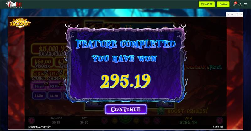 iNetBetCasino's tweet photo. Latest Big Winner!!  

Congrats plumb1547

Nice!! - nearly 500x return from bet. WTG

👍 #inetbetcasino #bigwinner #pokies #onlineslots #featurecomplete #horsemansprize https://t.co/udSk2TQMdY
