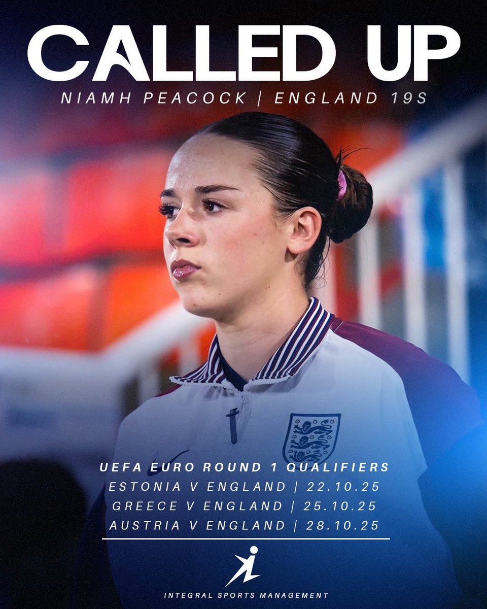 CALL-UP 🏴󠁧󠁢󠁥󠁮󠁧󠁿 

A big congratulations to Niamh Peacock who has received a <a href="/Lionesses/">Lionesses</a> 19s call-up for their upcoming UEFA Euro Round One qualifiers! ✨ 

Smash it Niamh! 👊