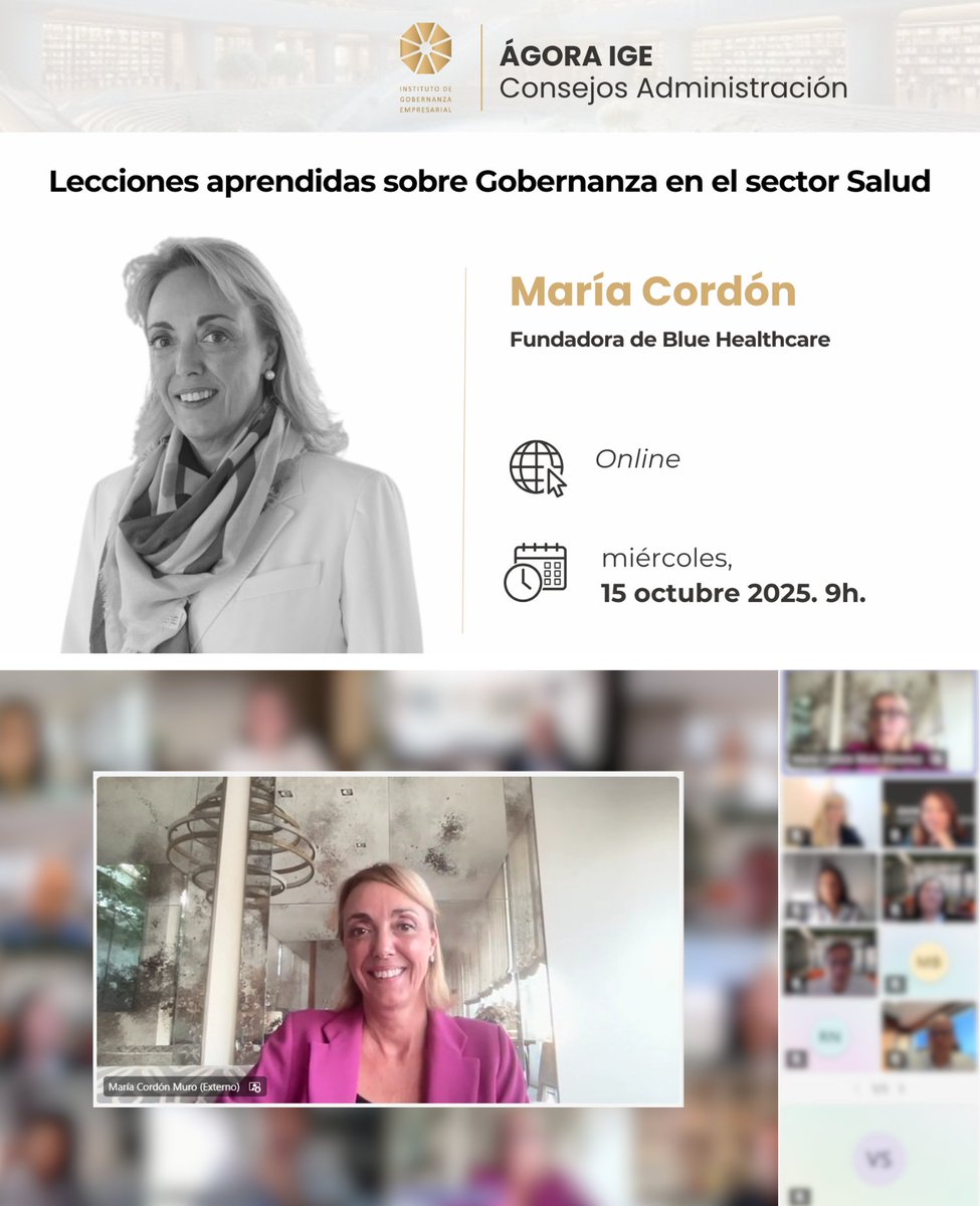 💬Gobernanza en el Sector Salud

☕Esta mañana hemos compartido un encuentro con María Cordón, fundadora de Blue Healthcare. Hija del fundador <a href="/quironsalud/">quirónsalud</a> y con una amplia trayectoria en la transformación de grupos hospitalarios líderes, combinando legado, vocación e innovación.