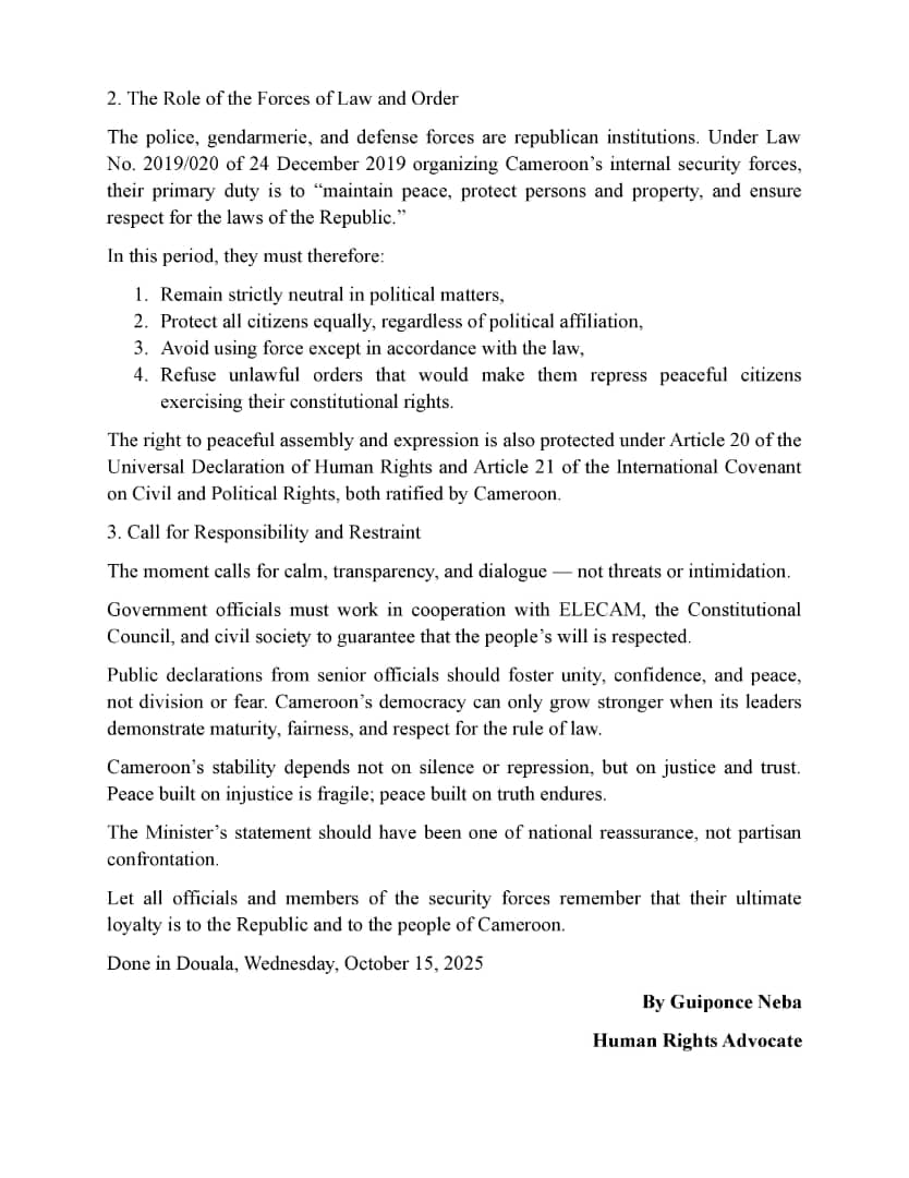 A quick and respectful response to your communique on the 14 of October 2025 issuing out warnings and thread to law abiding citizens and presidential candidates.