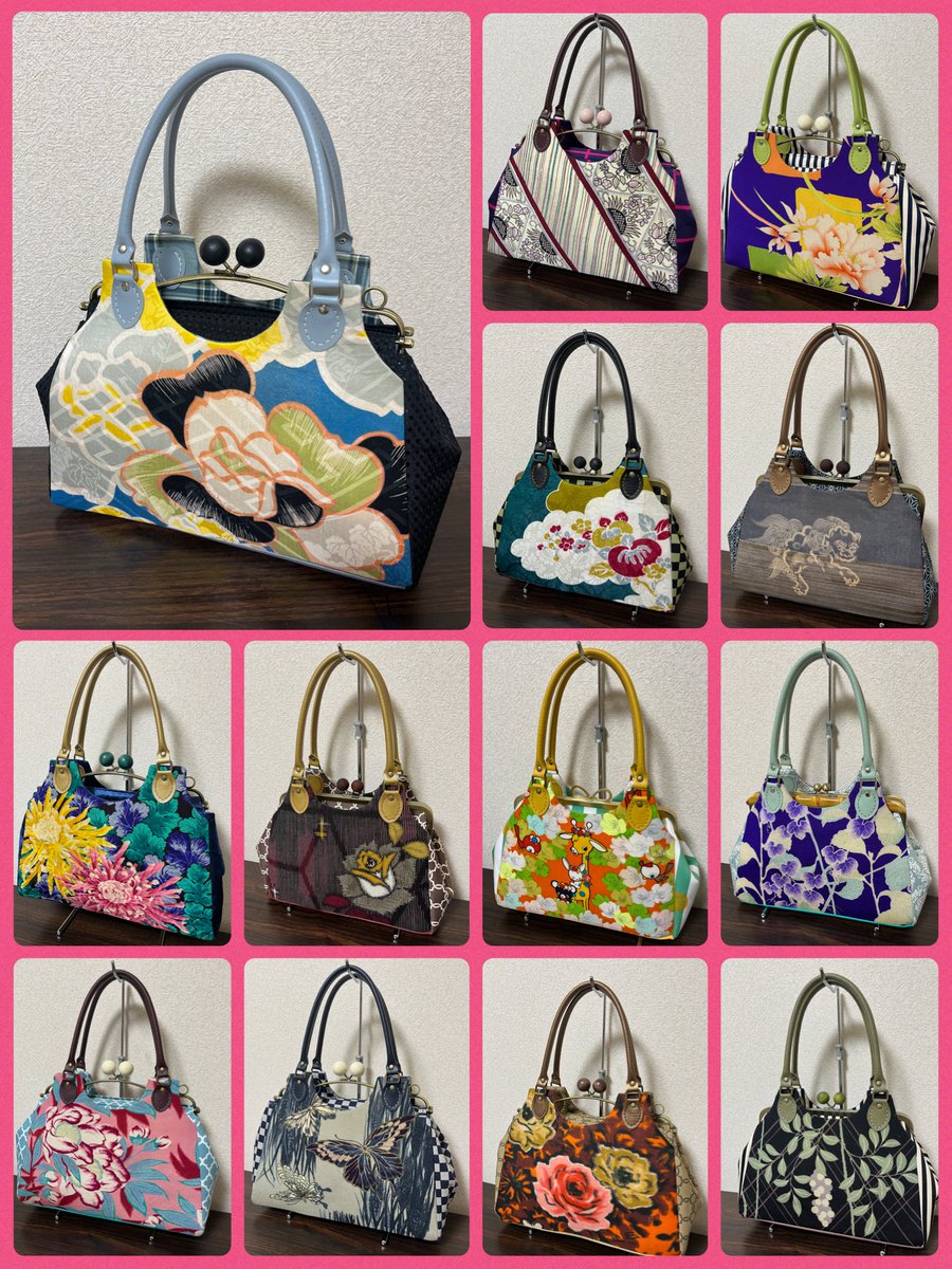 キモノシエル名古屋 お品書きが出揃いました。 新作がま口バッグ26点