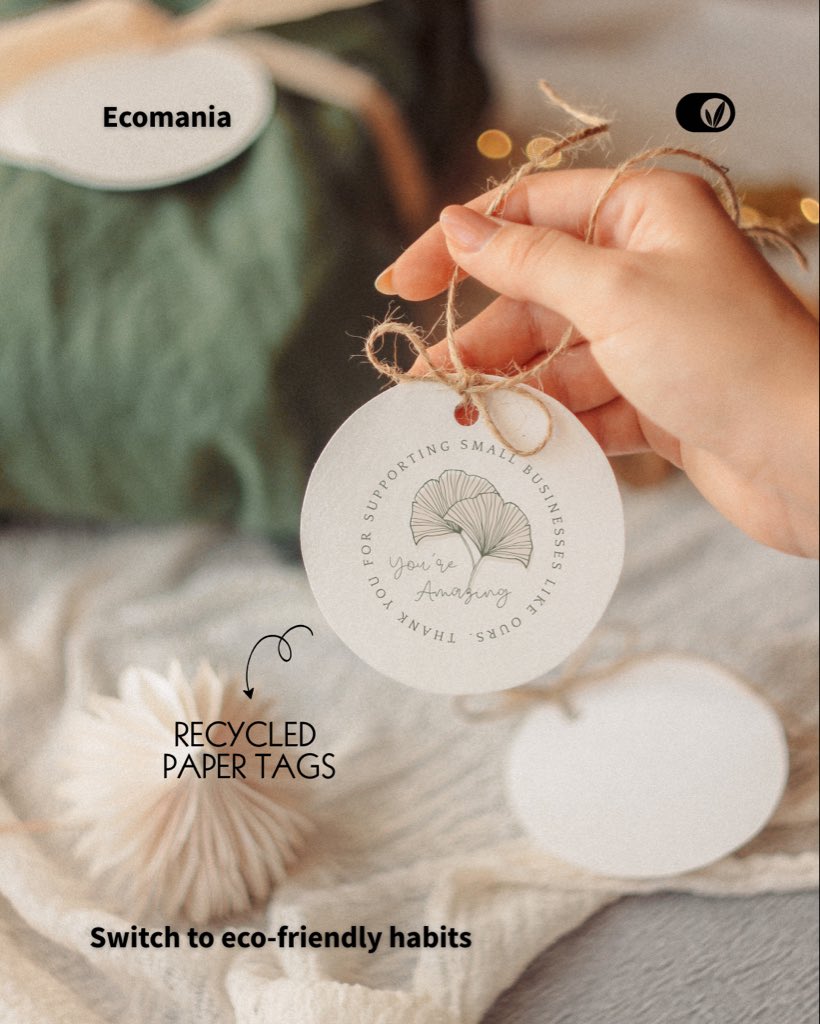 theecomania's tweet photo. Small choices. Big impact. 🌱
Recycled paper tags that say thank you to your buyers — and to the planet.
Switch to eco-friendly packaging with Ecomania ♻️
#Ecomania #EcoFriendlyPackaging #SustainableDesign #RecycledPaper #EcoTags #SmallBusinessLove #GreenPackaging #EcoLiving https://t.co/E9DEMGSxKx