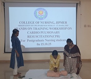 OfficialJipmer's tweet photo. The College of Nursing, JIPMER observed #CPRAwarenessWeek2025 (13–17 Oct) as per the MoHFW notification.
Highlights: 🩺 CPR Pledge by 250 students 🏥 Hands-on CPR Workshop for PGs 🎯 Quiz for UGs with mementos & certificates
#JIPMER #CPR #NursingEducation #PublicHealth https://t.co/S2MDKAdkmI