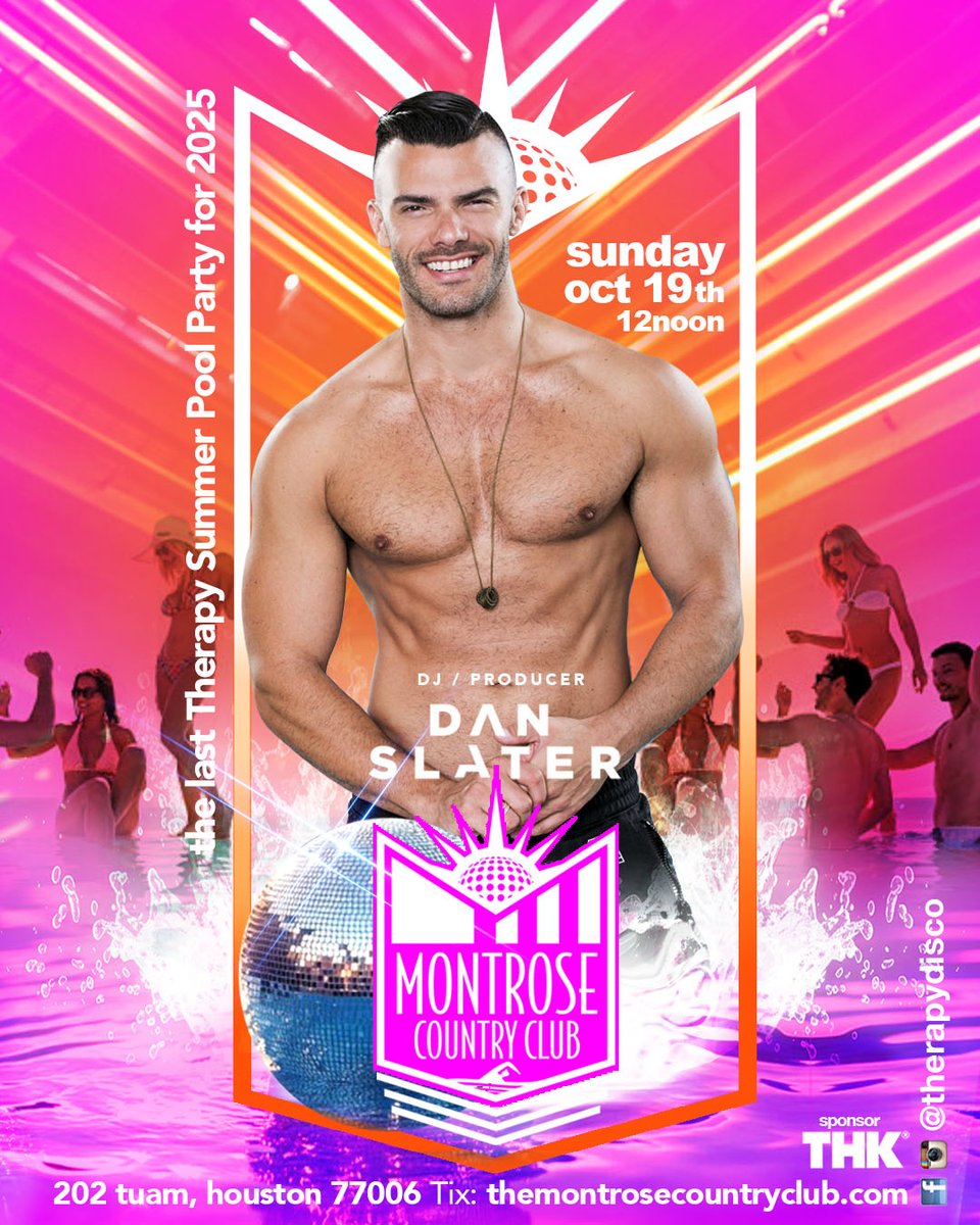 The <a href="/therapydisco/">therapy</a>: Last Summer Pool Party for 2025 @ The Montrose Country Club is this Sunday! 
 
🌞 Join us for disco vibes by the pool with DJ <a href="/DanielSl8r/">Dan Slater</a> from 12pm till late. 🎧🪩
 
 👉 themontrosecountryclub.com