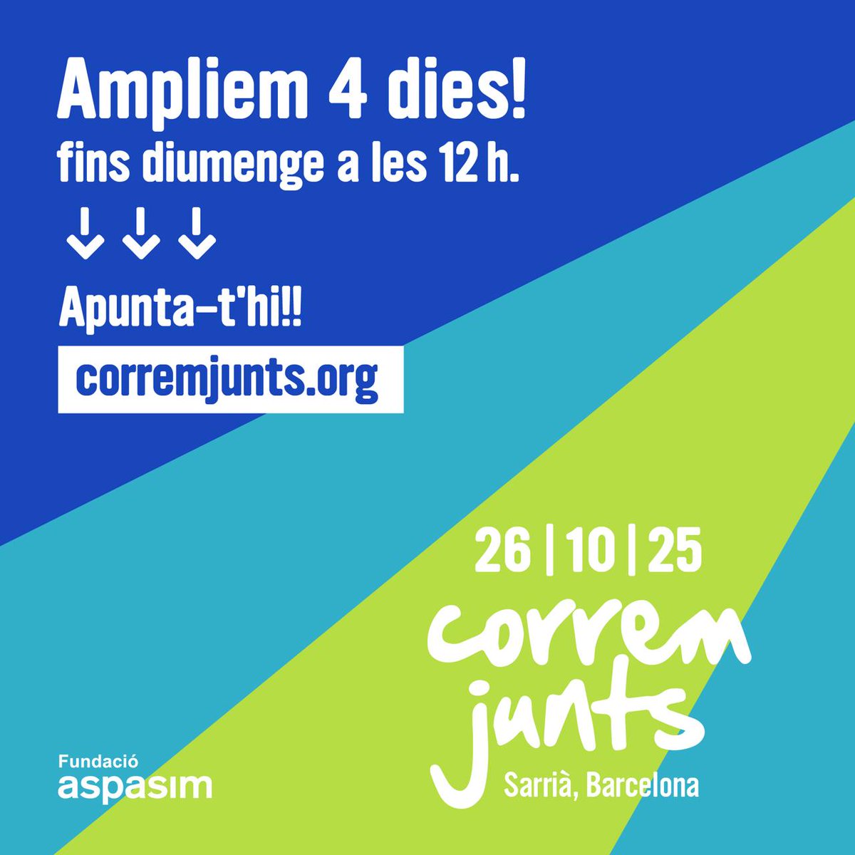 fundacioaspasim's tweet photo. Si encara no t'has inscrit a la Milla ✍️ encara ets a temps de fer-ho. Ampliem 4 dies. No t'ho pots perdre!!! 😃👏 🏃‍♂️🏃🏃‍♀️

#Aspasim #MilladeSarrià #CorremJunts #Sarrià #esportinclusiu https://t.co/D2LTC8zq9I