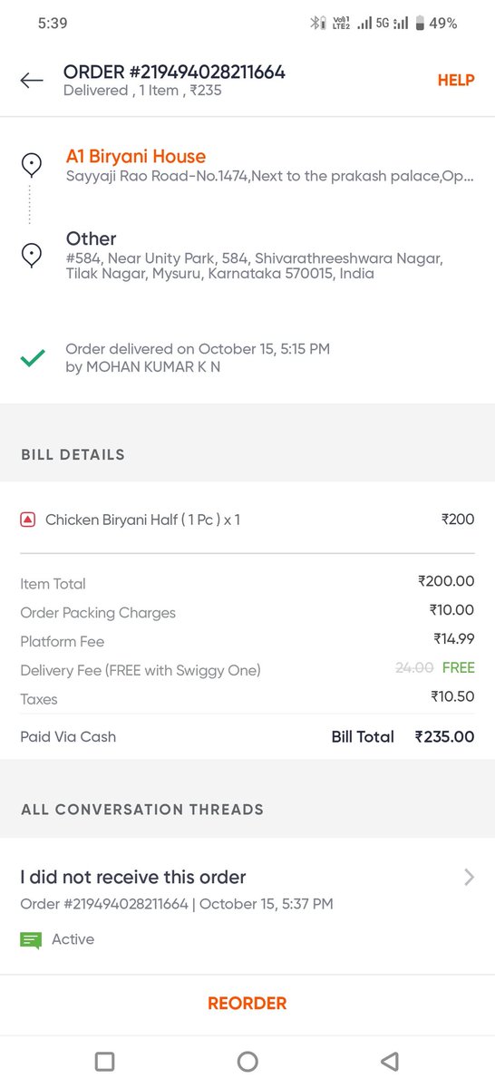 kiwi_nyn's tweet photo. @SwiggyCares 
I had ordered chicken biryani at 4:03pm and received it at 5:23pm
Its one hour 20 minutes late,the food is stale and cold,and want full order value refund or coupon of the same amount,or repeat my order for free,this is completely unacceptable and very disappointing https://t.co/6y1wVZFJ2W