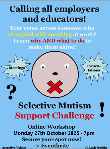 AssertiveVoices's tweet image. eventbrite.co.uk/e/support-chal…  --- Join Us online! 
#MentalHealthMatters #socialanxiety #selectivemutism #supportsmallbusiness
