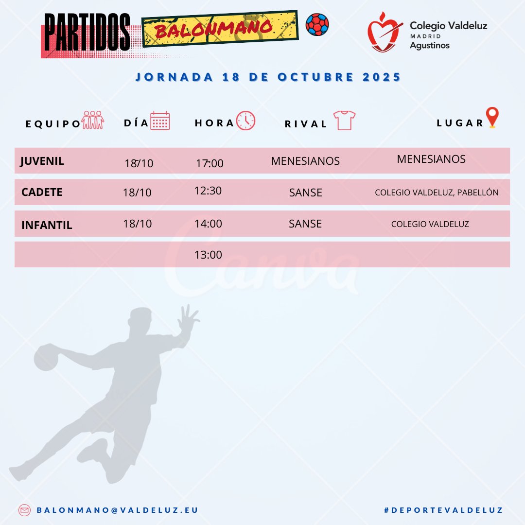 🤾‍♀️🤾‍♂️ Partidos de #balonmano del 18 de octubre. <a href="/DeporteValdeluz/">Deportes Colegio Valdeluz</a>