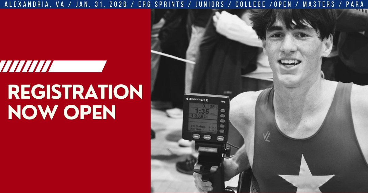 REGISTRATION IS OPEN! Erg Sprints is back on Jan. 31, 2026! Commit early and save $10 when you register at regattacentral.com. Athletes of all ages and abilities are welcome, from first-time rowers to seasoned competitors. ergsprints.com / #indoorrowing #ergsprints