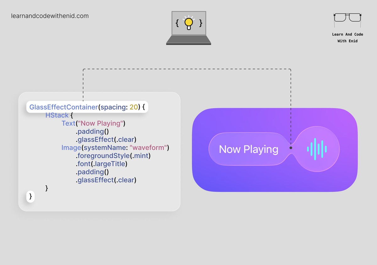 ios_dev_alb's tweet image. SwiftUI Tip 💡

Use GlassEffectContainer to combine multiple Liquid Glass shapes into a single, morphable surface.

→ learnandcodewithenid.com