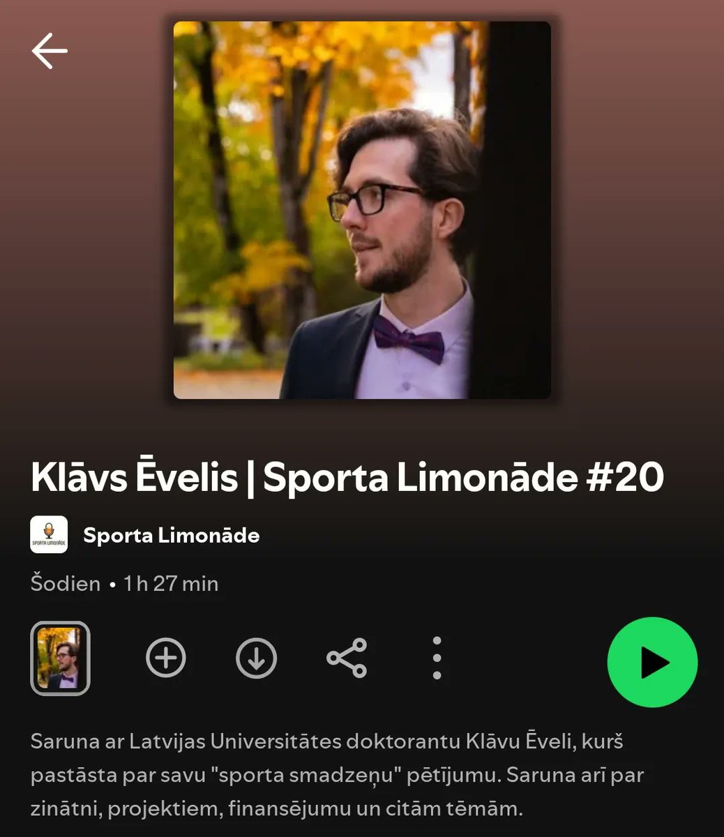 Biju ciemos pie <a href="/EdgarsBernans/">Edgars Bernāns</a>  un <a href="/walchu/">Valters Abolins</a> parunāt par sportu, smadzenēm un zinātni.

Links: open.spotify.com/episode/4nA4SI…