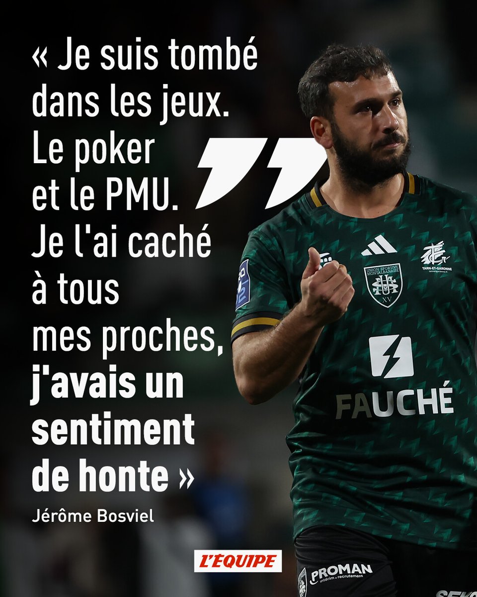 lequipe's tweet image. L'ouvreur de Montauban Jérôme Bosviel raconte dans les colonnes de « La Dépêche » son addiction aux jeux d'argent. Il a notamment utilisé les fonds d'une cagnotte des joueurs de l'USM pour jouer > l.lequipe.fr/bZ5