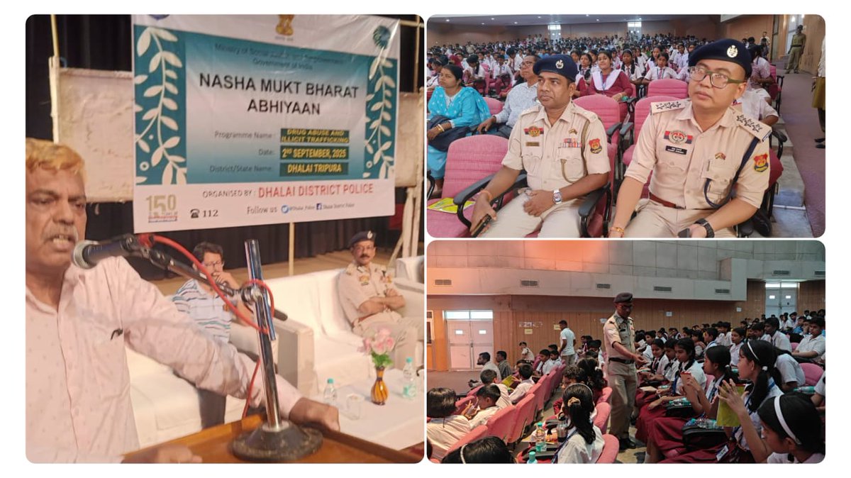 Drug Abuse Awareness Program

Dhalai Police, in collaboration with DISE, organized a Drug Abuse Awareness Program at Kamalpur.
DIGP (N/R) Shri R.R. Debnath, IPS, and SP Dhalai Shri M.L. Das graced the event.
Over 1000 students participated to pledge for a Nasha Mukt Bharat.