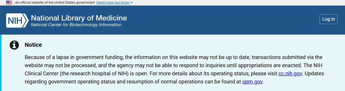 'Funding lapse' notice up at PubMed, suggesting service gaps, future downsize? #NLM #PubMed