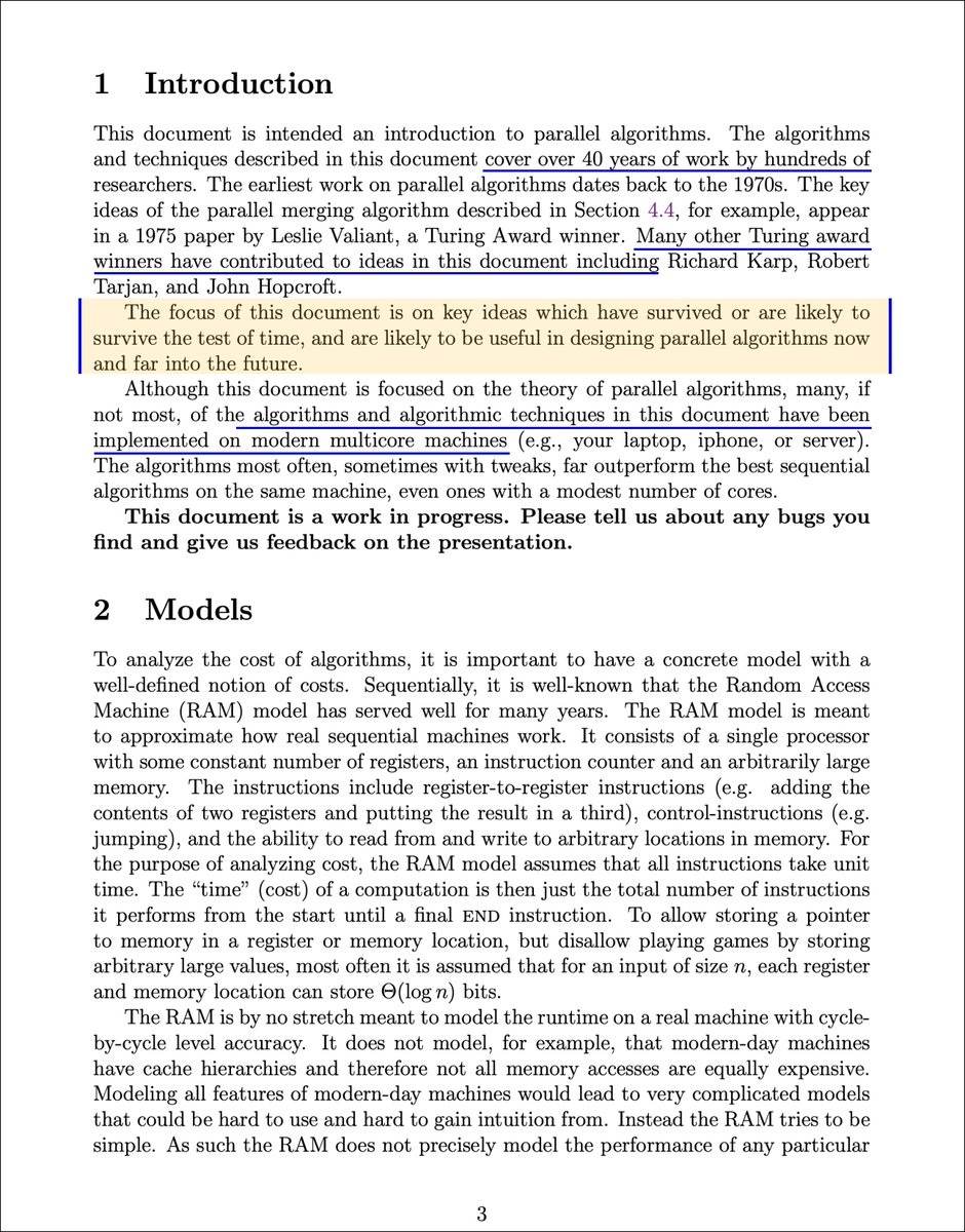 vivekgalatage's tweet image. "Introduction to Parallel Algorithms" by Guy Blelloch is an excellent companion to MIT's course.
It covers the memory hierarchy from a parallel computing perspective and much more.
cs.cmu.edu/~guyb/paralg/p…