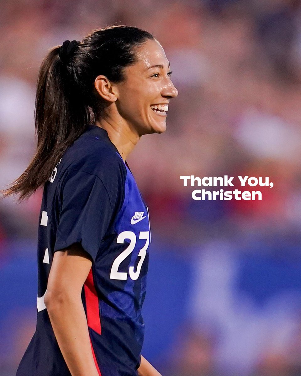 USWNT's tweet image. 🇺🇸 155 Appearances
🥅 64 Goals
⚽️ 43 Assists
🏆 2x @FIFAWWC Champion
✨ 1 Iconic Career
Christen Press has announced her retirement from professional soccer following the conclusion of @weareangelcity's 2025 season.