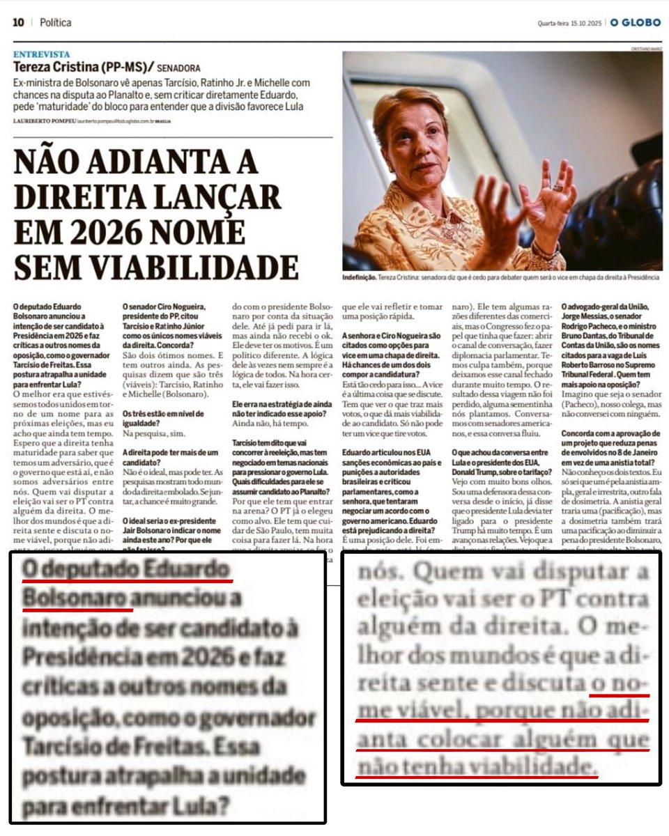 BolsonaroSP's tweet image. Sen. @TerezaCrisMS, acho interessante que você diga que as pesquisas colocam o Ratinho Júnior como viável e diga, na mesma entrevista, que eu não sou viável, mesmo que as pesquisas mostrem o inverso oposto.
Assim, fica parecendo que seu conceito de viabilidade é aquele que se…