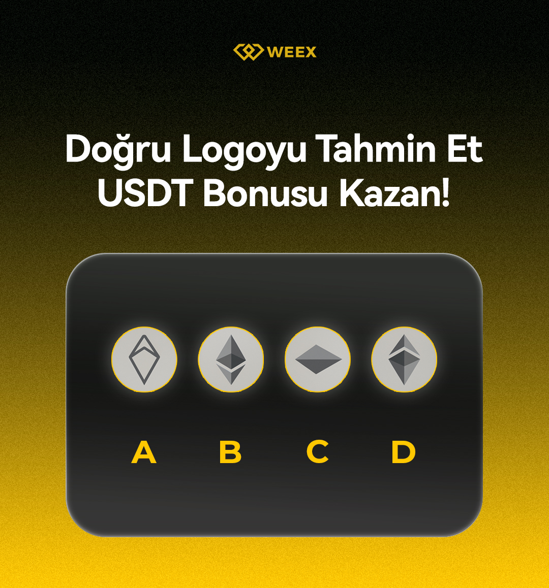 👀 Hangisi gerçek #Ethereum logosu?

Doğru cevabı #WEEX etiketiyle yorumlara yaz, 100 USDT bonus havuzundan payını kazan! 💰

📌 Katılım için:
1️⃣ <a href="/WEEX_Turkiye/">WEEX Global Türkiye 🇹🇷</a> takip et
2️⃣ Beğen ❤️ + RT 🔁
3️⃣ Cevabını yorumlara yaz (#WEEX ile birlikte)

⏳ Son Katılım: 19 Ekim 23:59
🏆 10 Kazanan