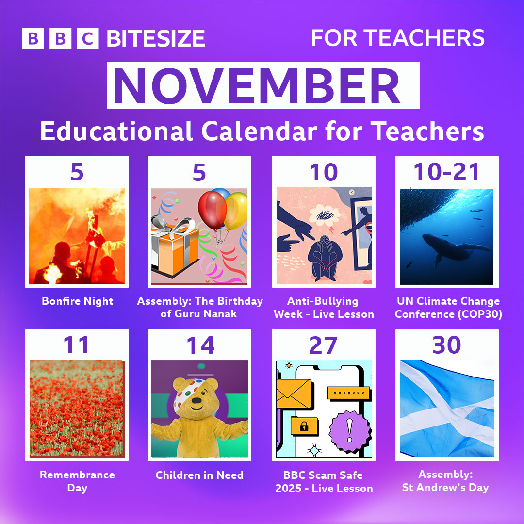 BBC_Teach's tweet photo. What’s on the educational calendar for November? 
Here’s a selection of dates to look out for: https://t.co/8zZ45jce3k https://t.co/B6B7XGT9iz