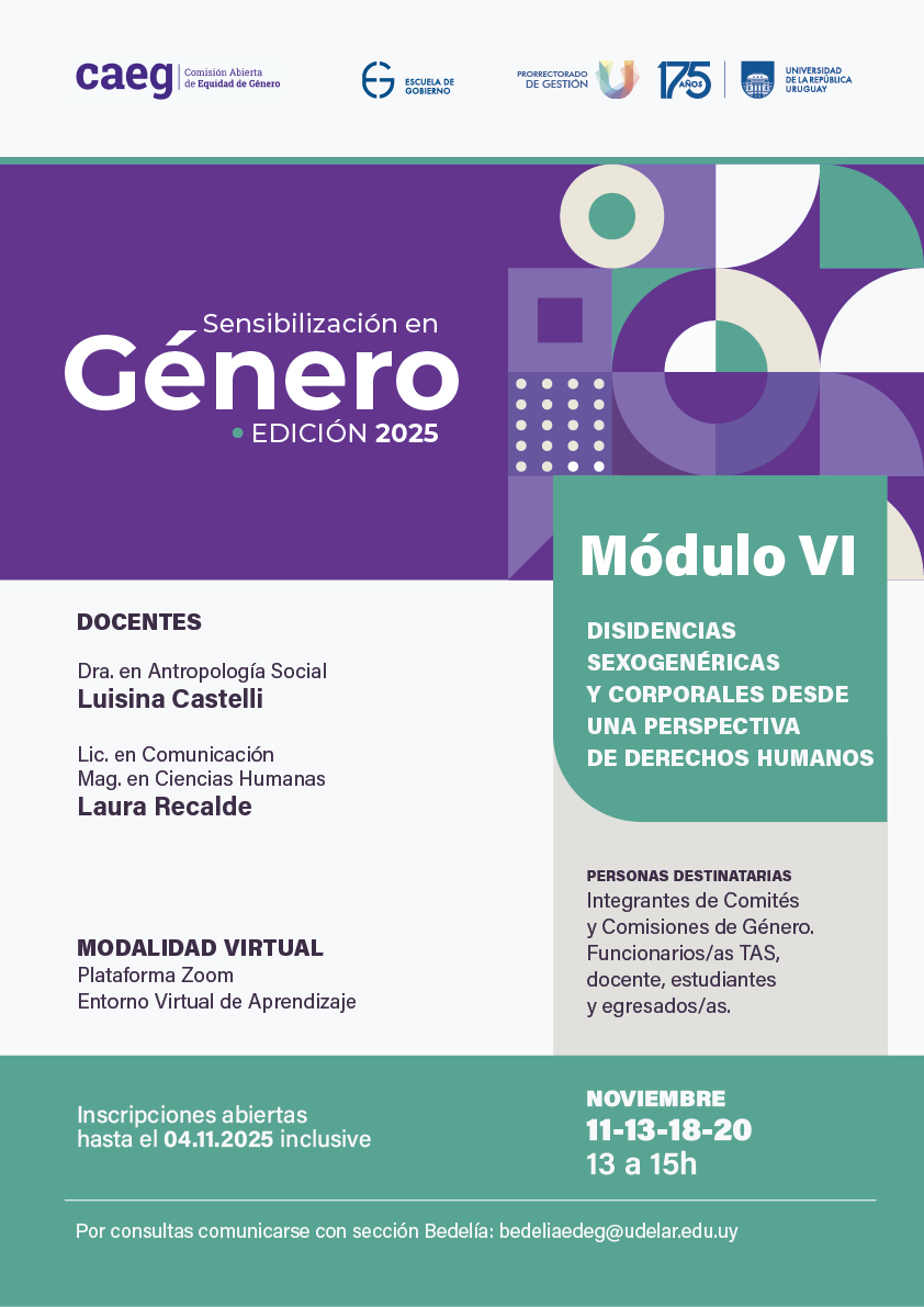📢Ciclo Modular de Sensibilización de Género

✍️Inscribite al Módulo VI "Disidencias sexogenéricas y corporales desde una perspectivas de derechos humanos"

🔎Más info: bit.ly/496gzEx