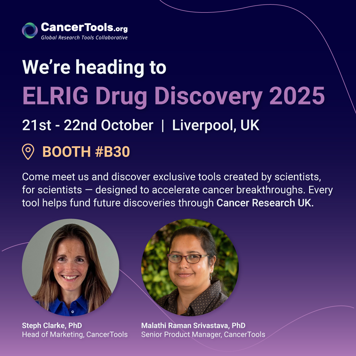 CancerToolsOrg's tweet image. 🕕 Less than a week until #ELRIGDD25!

Join CancerTools.org at Booth B30 to explore 1,500+ human &amp;amp; animal cancer cell lines powering global drug discovery, many developed with our partner @CR_UK  

📅 21–22 Oct 2025 | 📍 Liverpool, UK
🌐 cancertools.org…