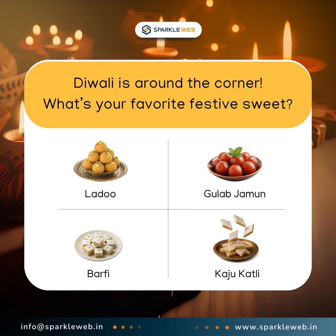 sparklewebdevs's tweet image. Lights, joy… and a plate full of sweets! 🎇
We want to know which Diwali sweet makes your celebration complete?
Cast your vote and settle the ultimate festive debate!
#diwali2025 #festivesweets #sparklewebcelebrates #sparkleweb #foodlovers #communityfun #diwalitreats