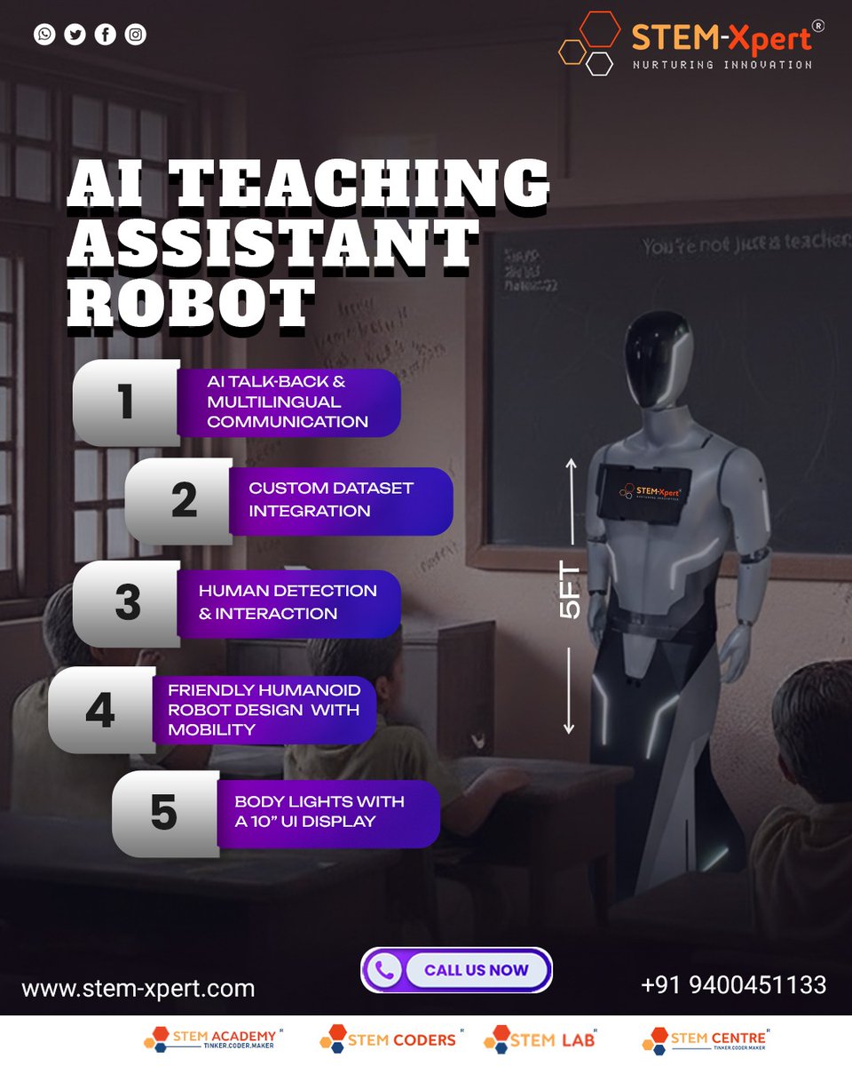 Meet our Artificial Intelligence Teaching Assistant Robot 🤖
Interactive, multilingual &amp; classroom-ready.
Learn how schools are adopting humanoid robots 👉 stem-xpert.com
#STEMXpert #RoboticsEducation #ArtificialIntelligence #STEM