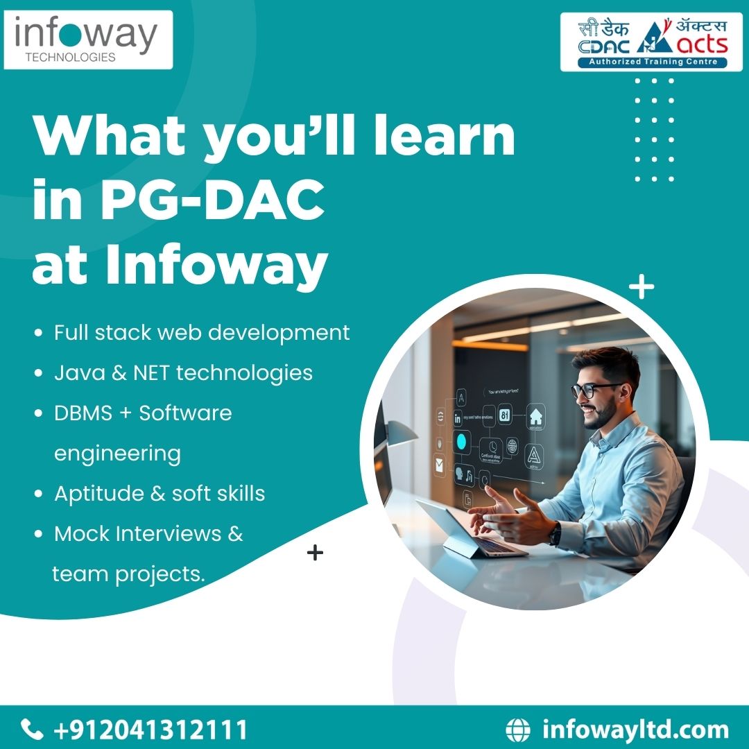InfowayLtd's tweet photo. PG-DAC isn’t just a course. It’s a complete career-building package.
 
#PGDAC #CDACIndia #InfowayTechnologies #FullStackTraining #JavaDeveloper #DotNet   #DBMS #CareerGrowth #TechSkills #JobPreparation #CodingBootcamp #CDACCourseinPune #Kothrud #Pune #Infoway https://t.co/cYcZvbexqp